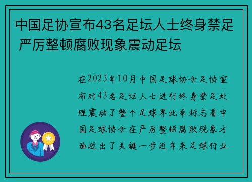 中国足协宣布43名足坛人士终身禁足 严厉整顿腐败现象震动足坛 中国足协宣布43名足坛人士终身禁足 严厉整顿腐败现象震动足坛